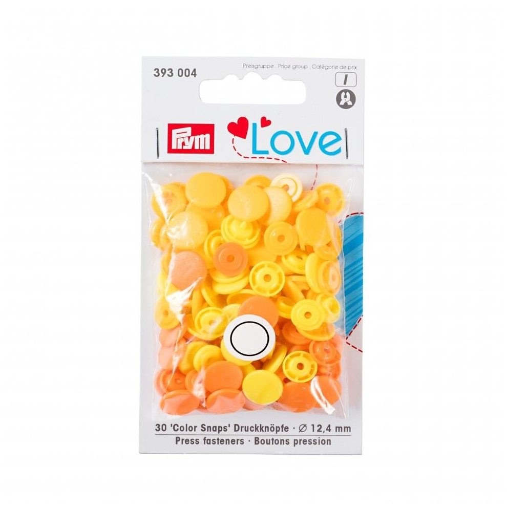 Prym Love Round Snaps Press Fasteners  Yellow - per pack of 30