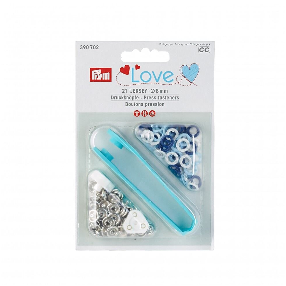 Prym Love Metal Ring Snaps Press Fasteners Blue/White/Light Blue - Per Pack Of 21