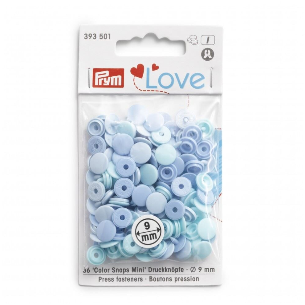 Prym Love Round Snaps Press Fasteners - Per Pack Of 36 Light/Blue