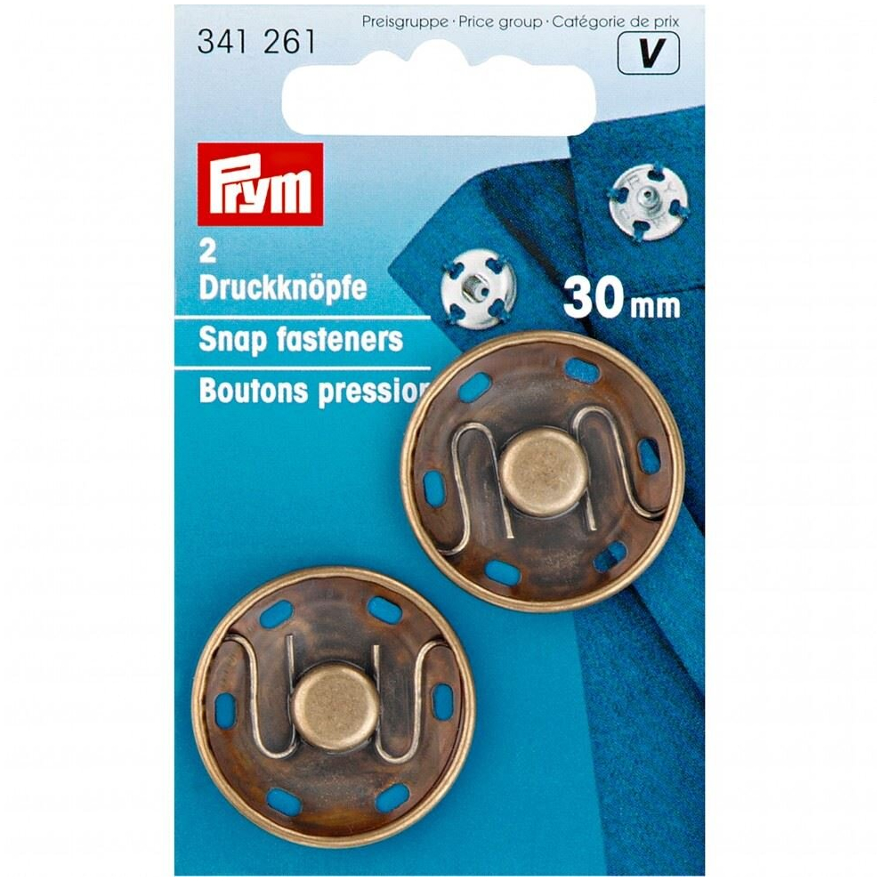 Prym Sew On Metal Snap Fasteners  Antique Brass - per pack of 2