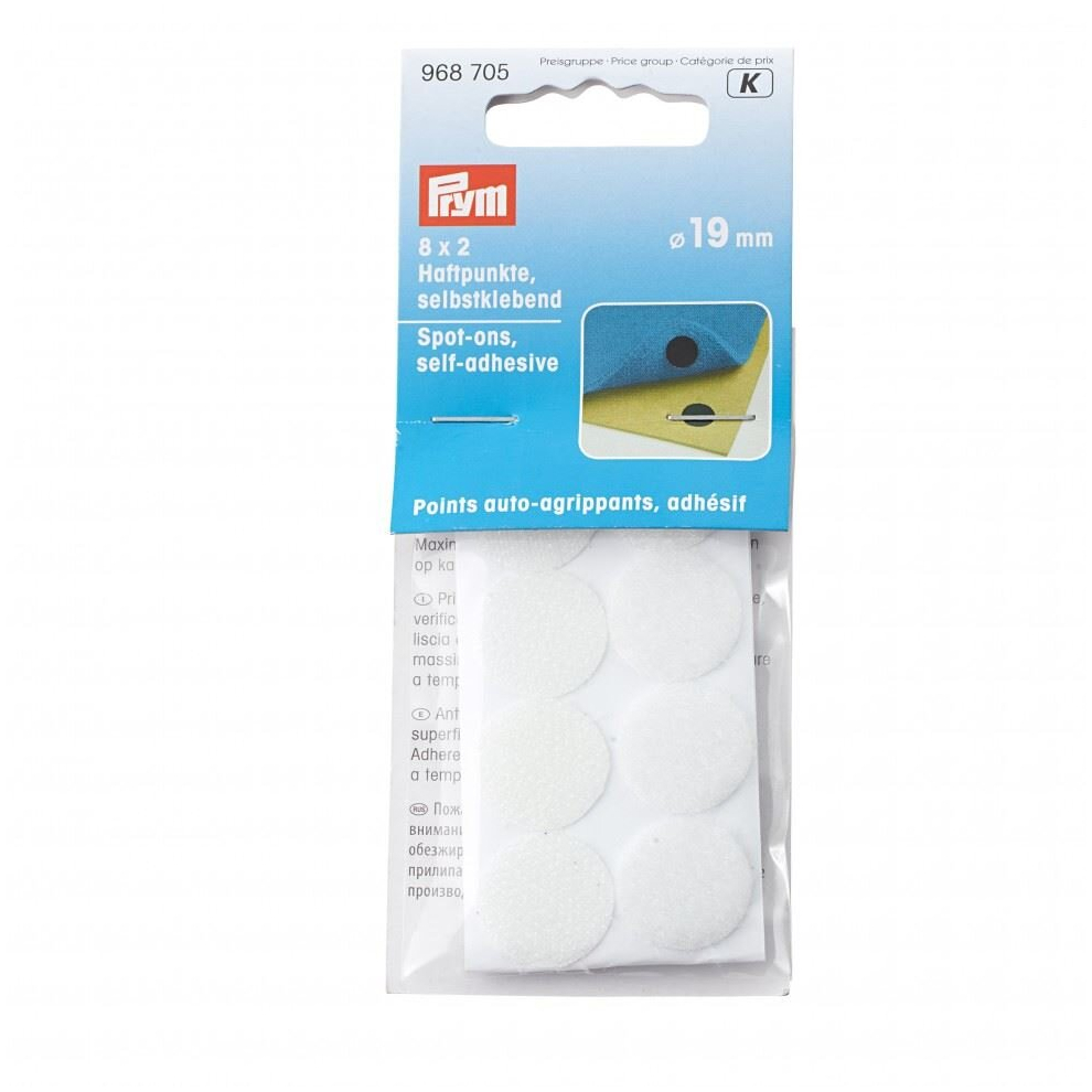 Prym Hook & Loop Stick On Dots  White - per pack