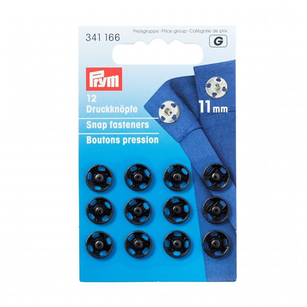 Prym Sew On Metal Snap Fasteners  Black - per pack of 12