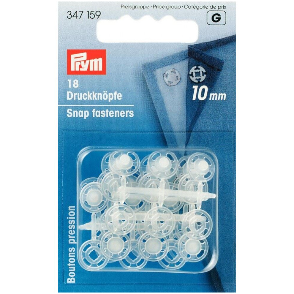 Prym Sew On Plastic Snap Fasteners  Transparent - per pack of 18