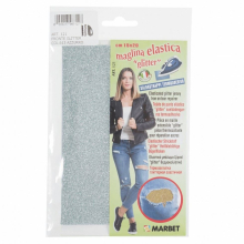 Marbet Iron On Adhesive Back Stretch Jersey Glitter Fabric Light Blue