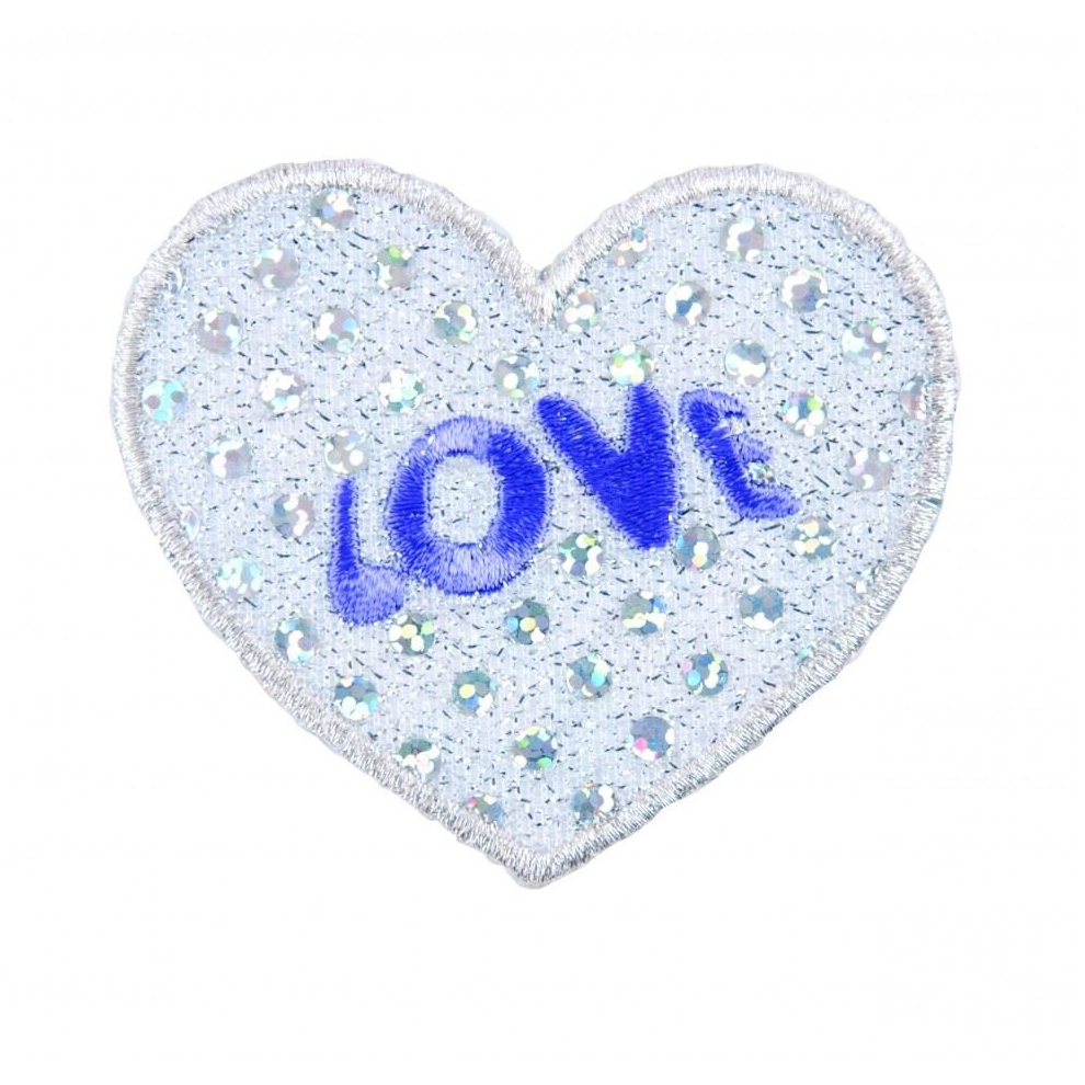 Craft Factory Patch Motif Sequin Love Heart (Each) - Sparkly Heart With Love - Cfm2\053 Silver/Purple