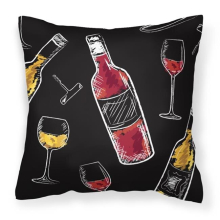 Red & White Wine on Black Fabric Decorative Pillow - 18 x 3 x 18 in.