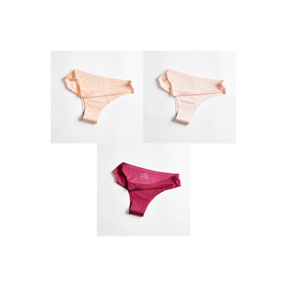 (nude pink red, XXL) 3Pcs  Women Panties Underwear Fitness Sports Seamless Female Lingerie Sexy T-back G-string Thong Ice Silk Woman Underwear-image-OPC-PCR6K8W-NEW