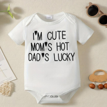 Im Moms Hot Daddys Lucky Letter Printed Cotton Baby Stylish Short Sleeve Romper Baby Girls Comfy Bodysuits