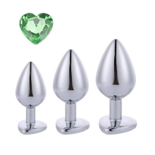 (Light green, M-3.4CM) Anal Plug 3 Sizes Stainless Steel Crystal Anal Plug Removable Butt Plug Stimulator Anal Sex Toys