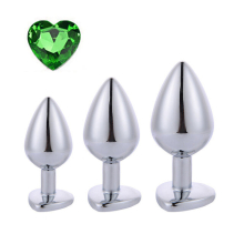 (Green, M-3.4CM) Anal Plug 3 Sizes Stainless Steel Crystal Anal Plug Removable Butt Plug Stimulator Anal Sex Toys