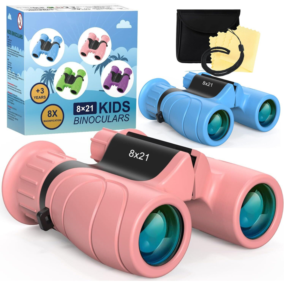 (Blue) 8X21 Kids Binoculars Toy Telescope Set for Outdoor