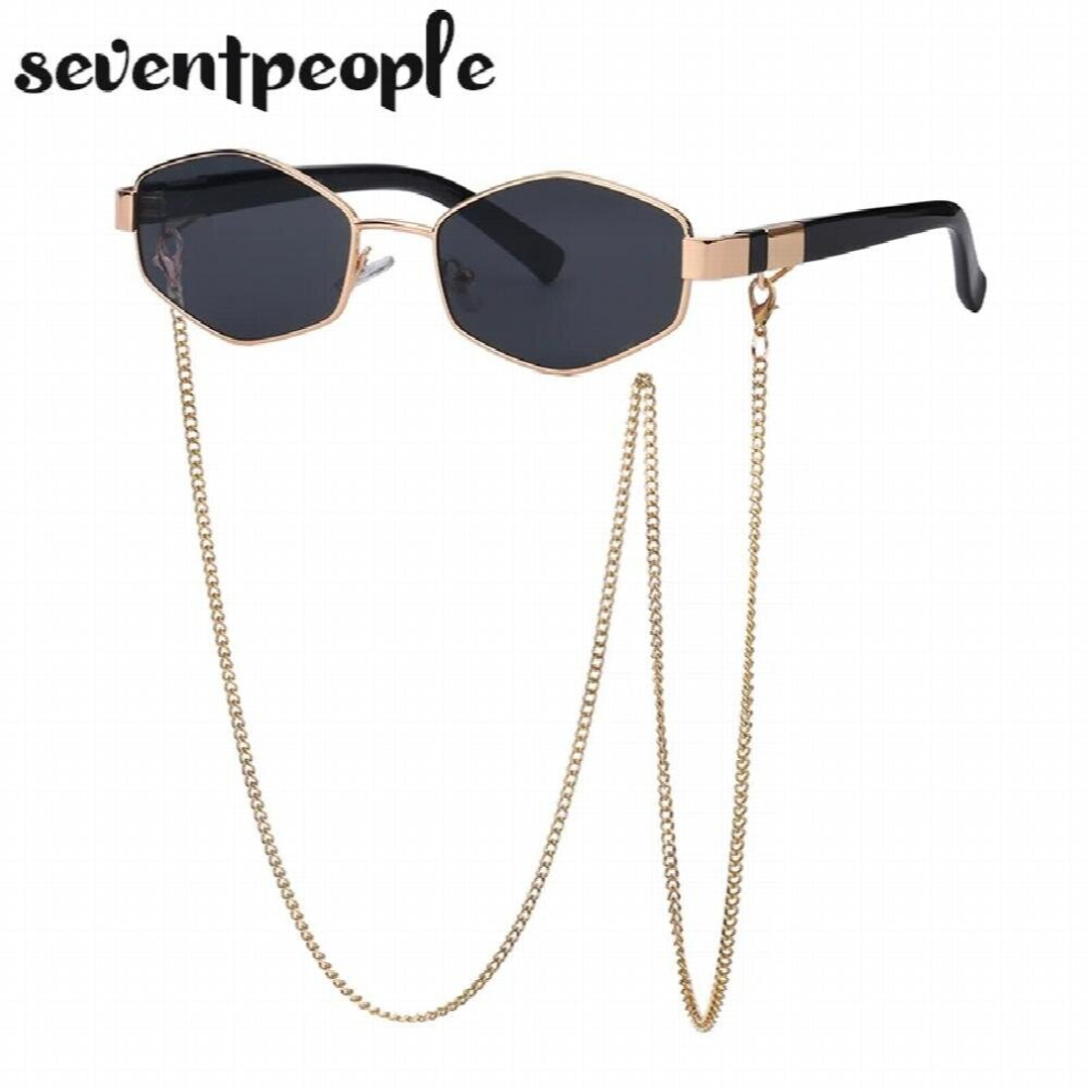 Small Irregular Sunglasses Women Polygonal Sun Glasses Ladies With Metal Eyewear Chain Multicoloured