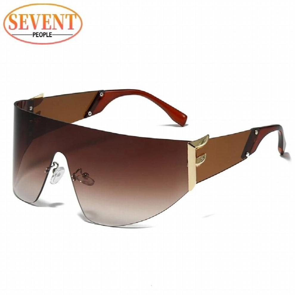 Rimless Wrap Shield Sunglasses Women One Piece Sun Glasses For Female Big Frame Sunglass Uv400 Multicoloured