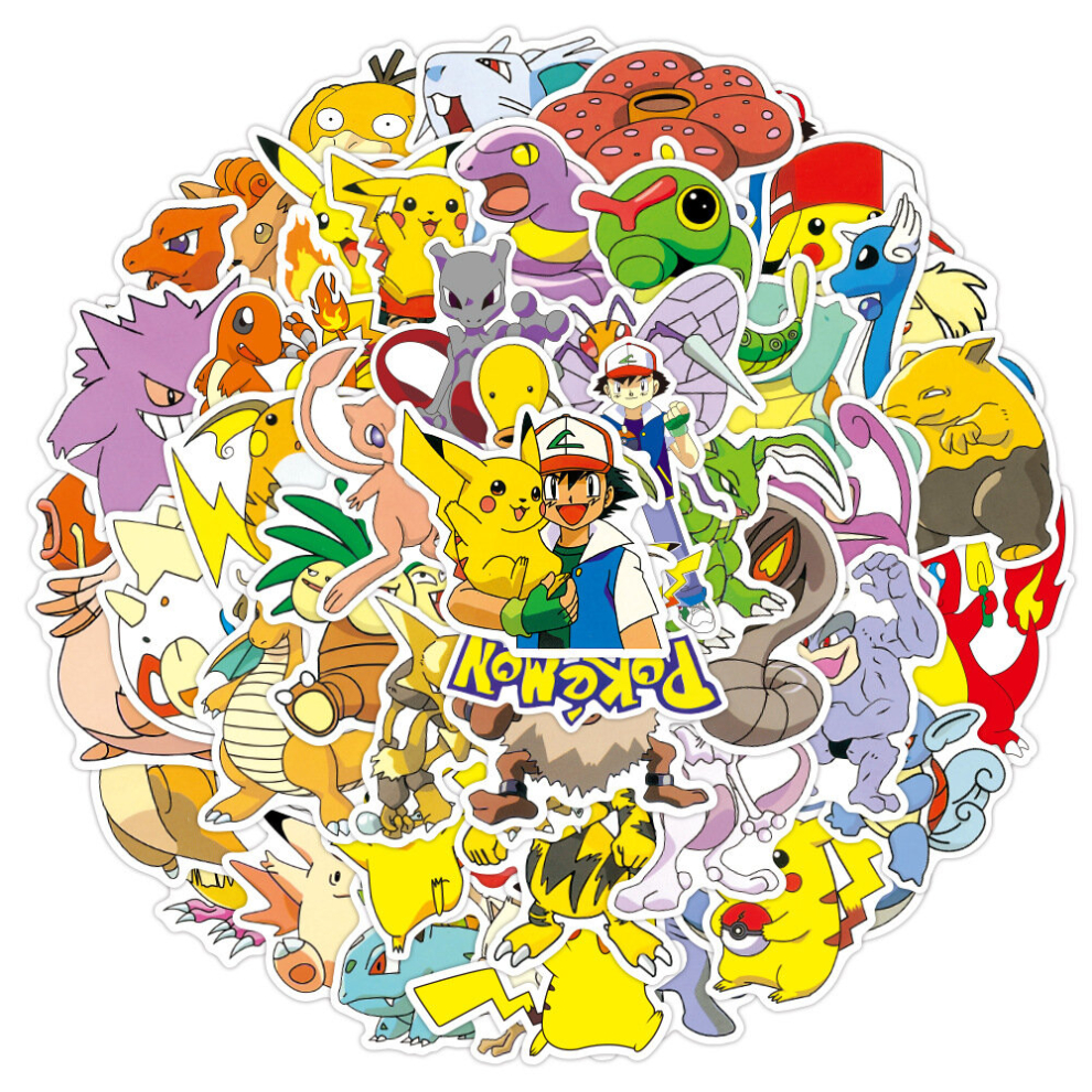 50 Pokemon Pikachu Stickers Laptop Home Wall Window Kid Bedroom Fridge