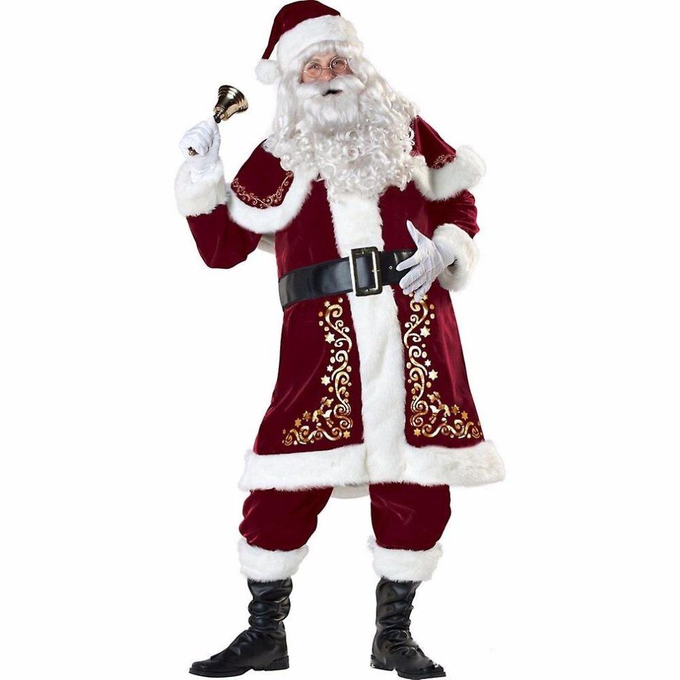 (XL, Red Man) Plus Size Deluxe Velvet Adults Christmas Costume Cosplay Couple Santa Claus Clothes Fancy Dress Xmas Uniform Suit For Men