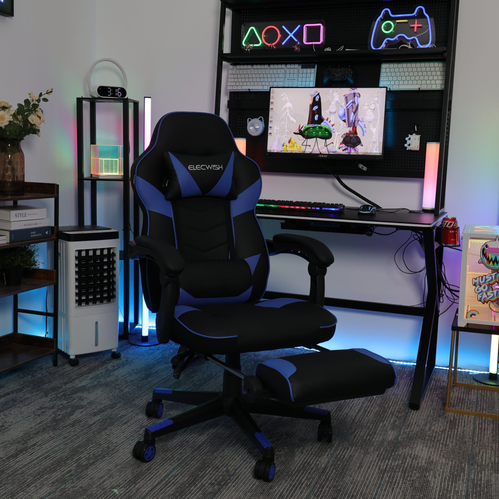 Massage Gaming Office Chair Computer Desk Seat Racing Leather Blue