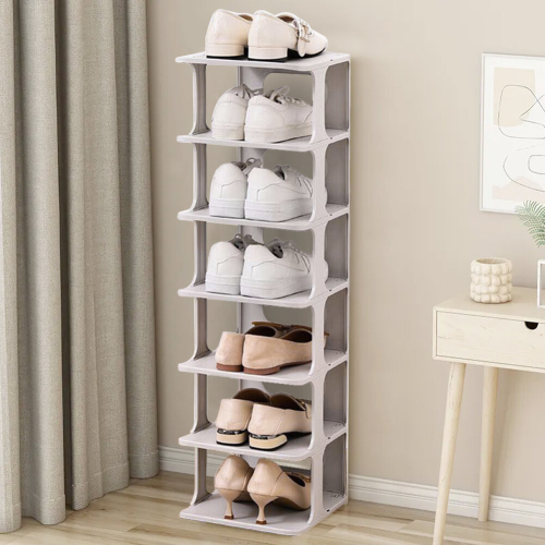 Living And Home 6-Tier Off-White Plastic Shoe Rack