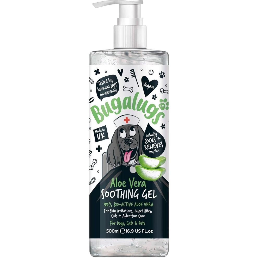 Bugalugs Aloe Vera Gel For Dogs & Cats 500Ml - Soothing Itchy Dog Skin Relief, 99% Pure Bio Active Aloe Vera