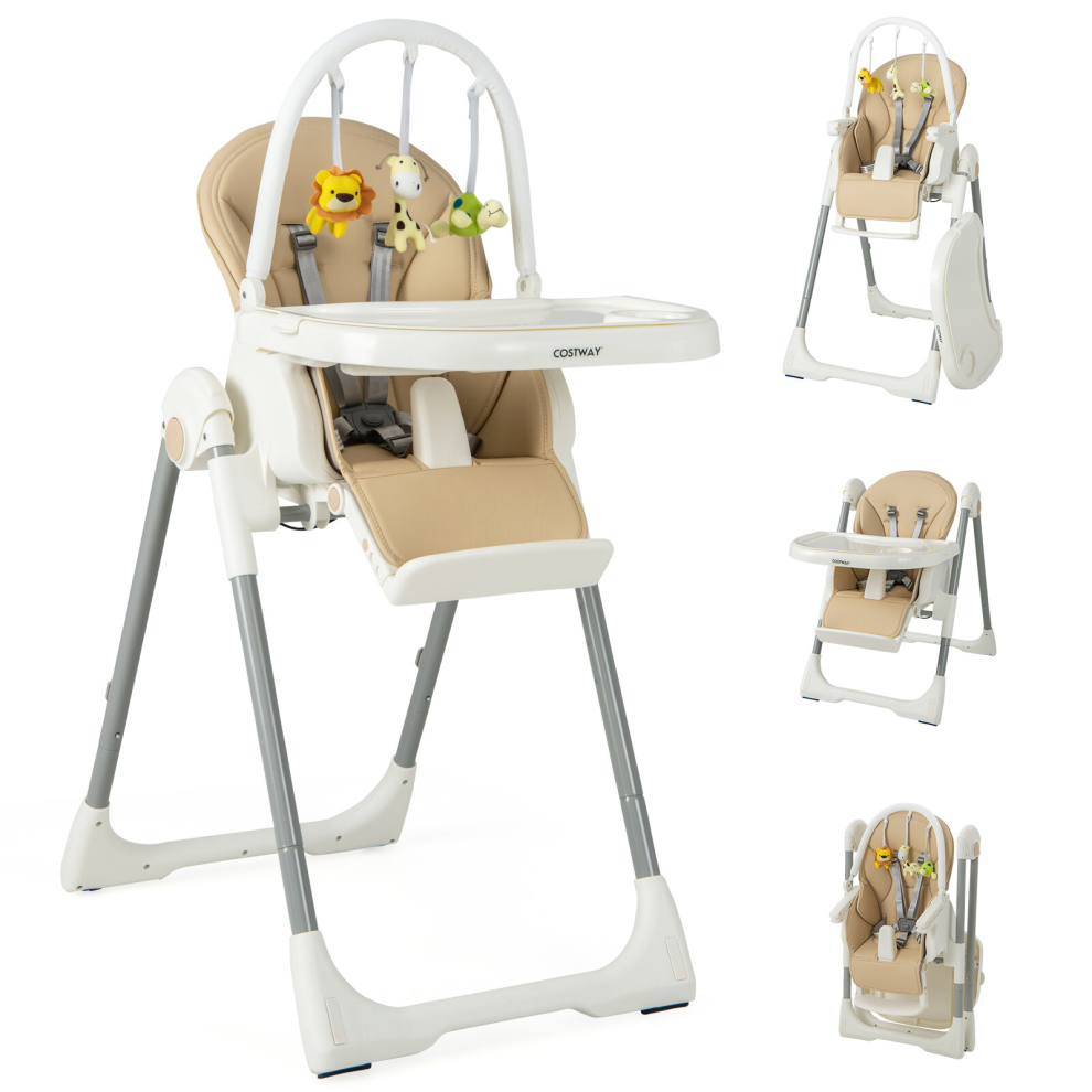 Foldable Baby High Chair Infant Dinning Chair w/ Reclining & 7 Heights