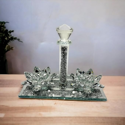 Elegant Silver Crushed Diamond Lotus Tealight Holder 2