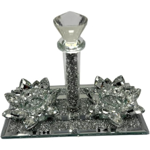 Elegant Silver Crushed Diamond Lotus Tealight Holder