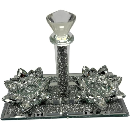 Elegant Silver Crushed Diamond Lotus Tealight Holder
