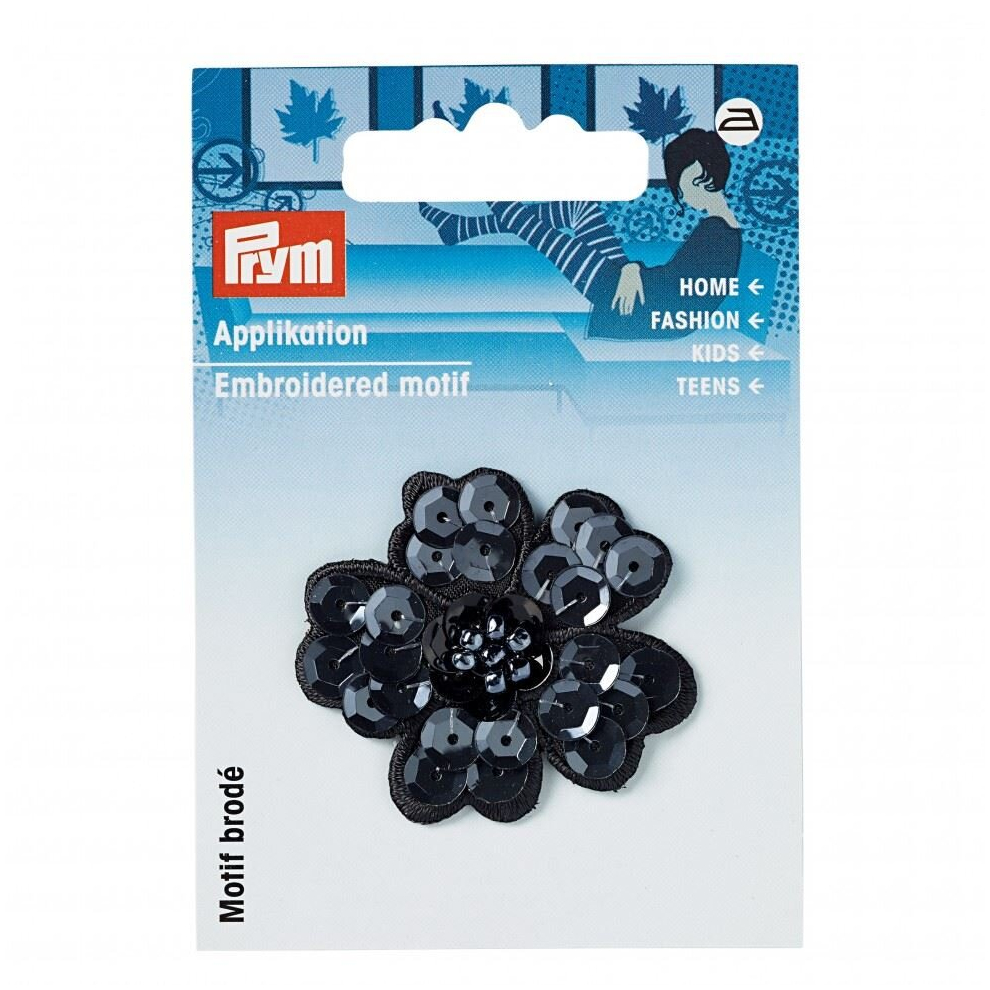 Prym Patch Motif Sequin Flower - Each Black