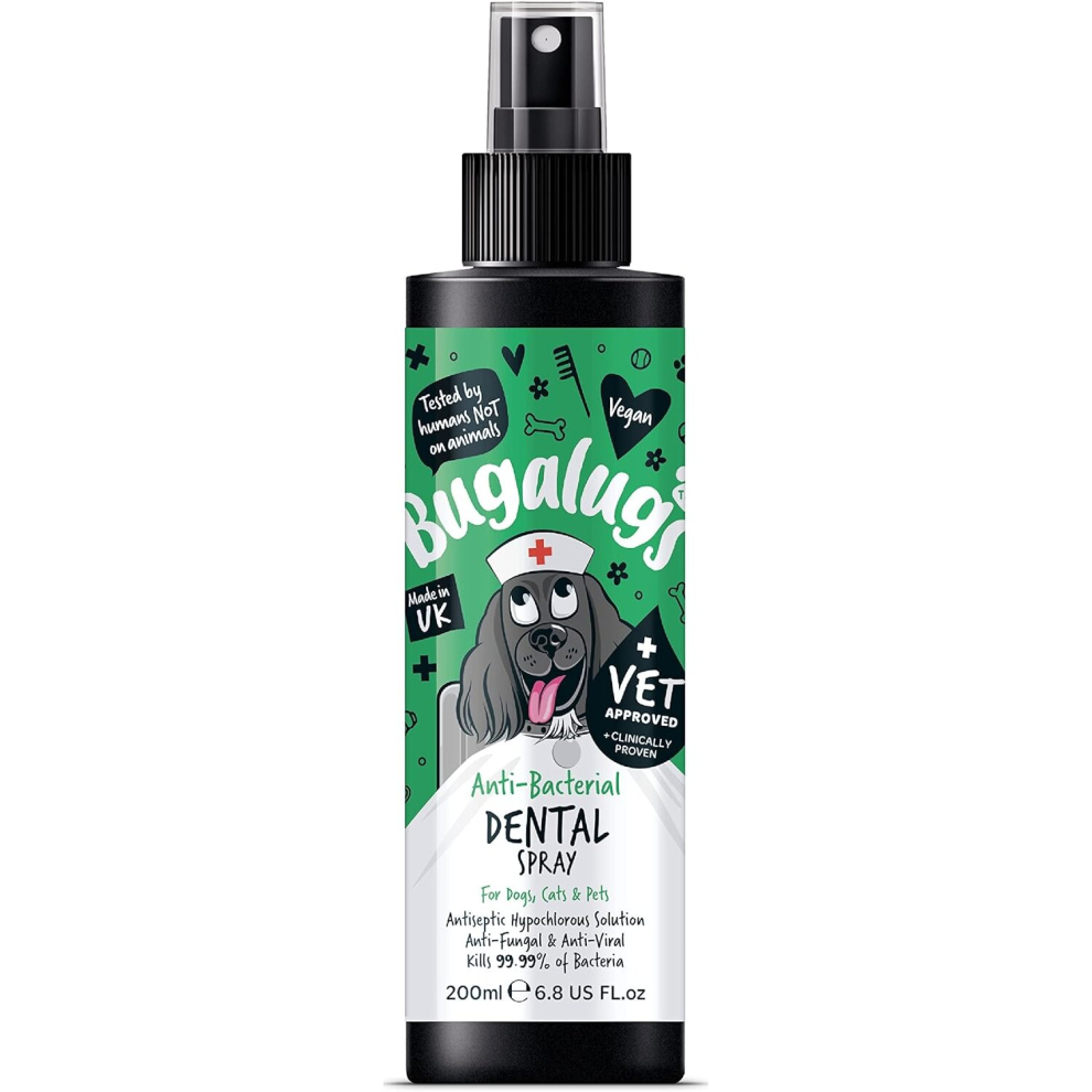 BUGALUGS Dog Breath Freshener Spray & Dog Plaque Remover - Natural Dog Teeth Cleaning Products For Bad Breath, Anti-Bacterial Dog Spray (200ml Spray)