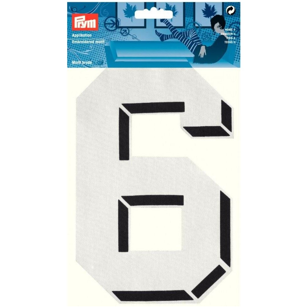 Prym Number Patch Motif  Large Number 6 - White - each