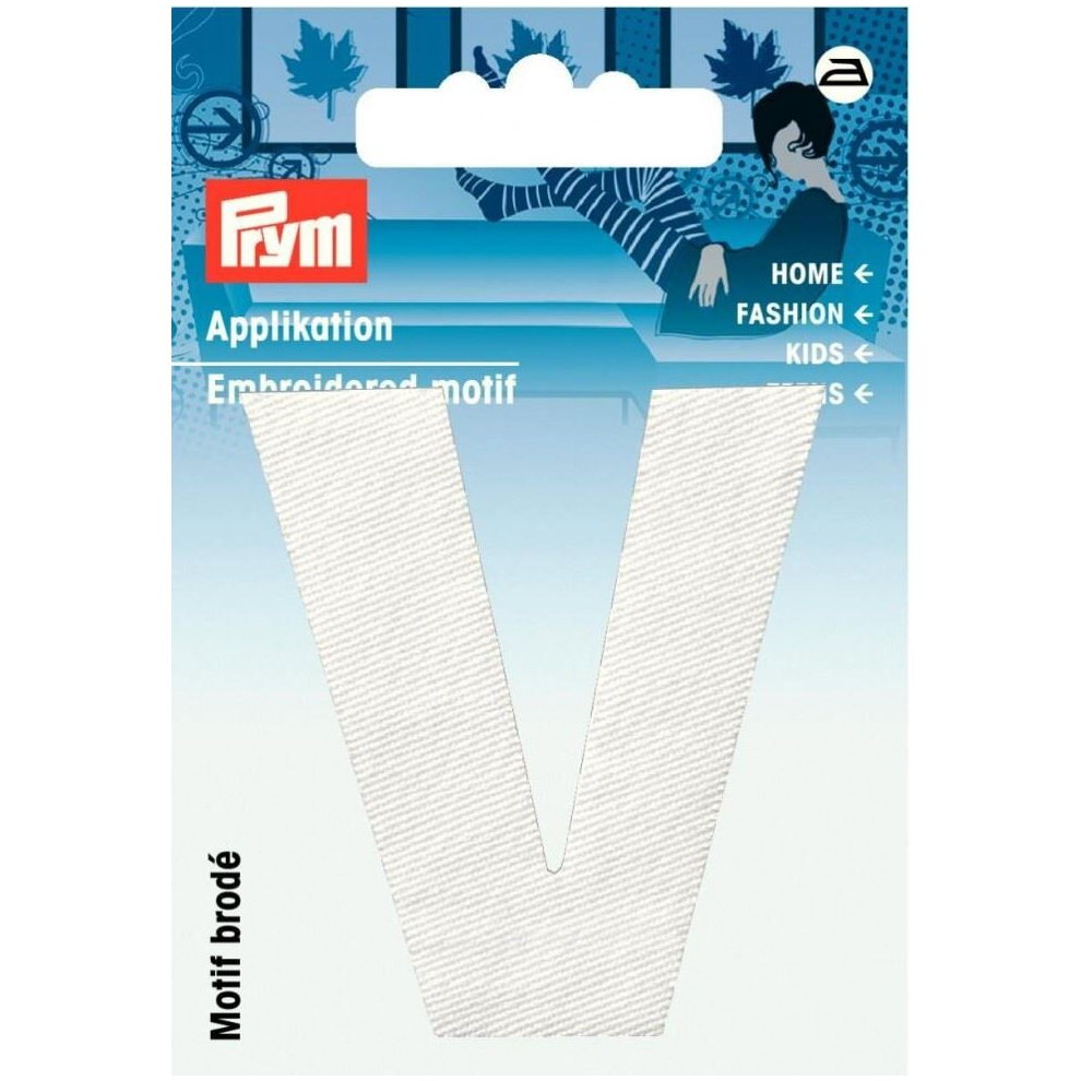 Prym Alphabet Letter Patch Motif Letter V - White - Each