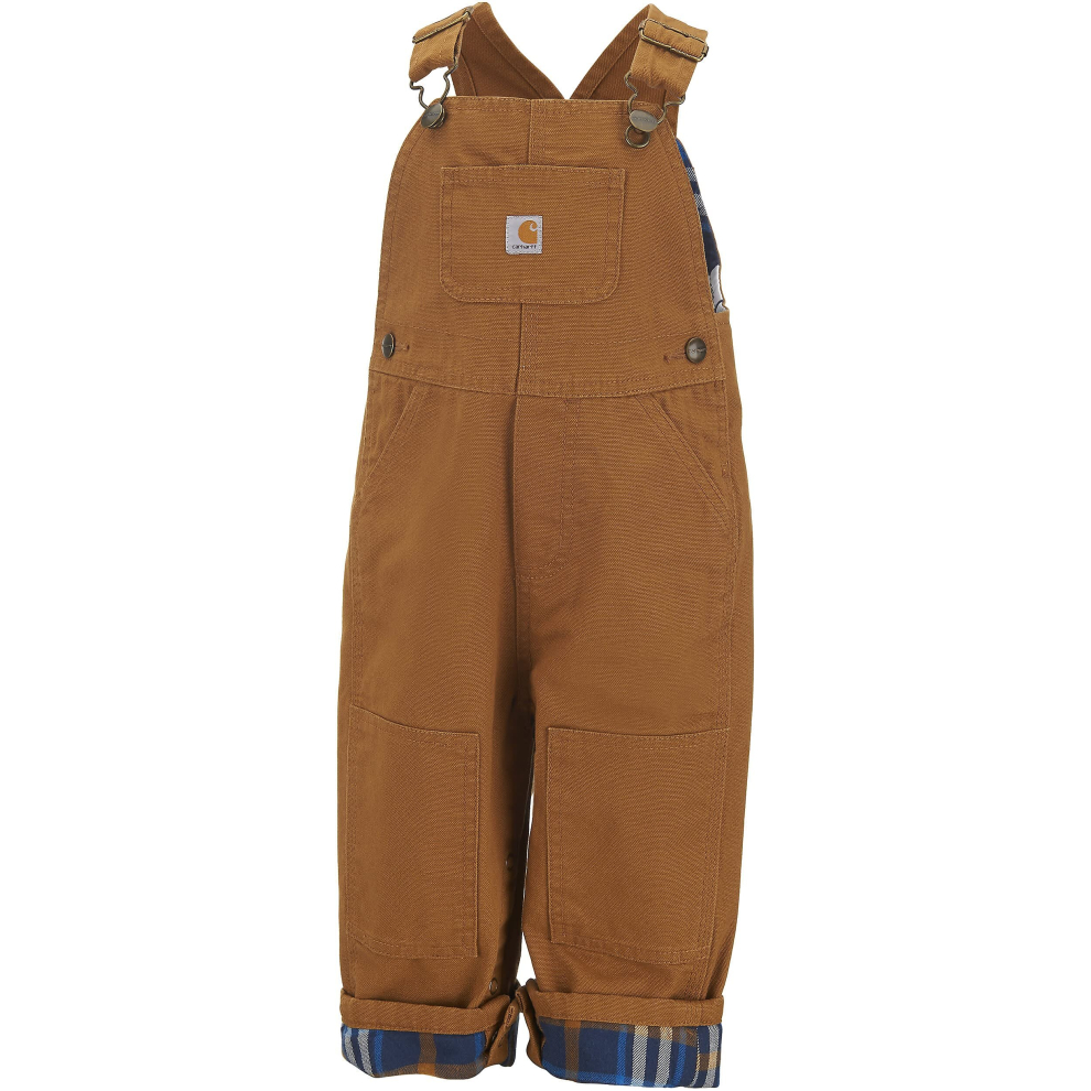 carhartt Little Boys Washed canvas Flannel Lined Bib Overall, carhartt Brown, 2T