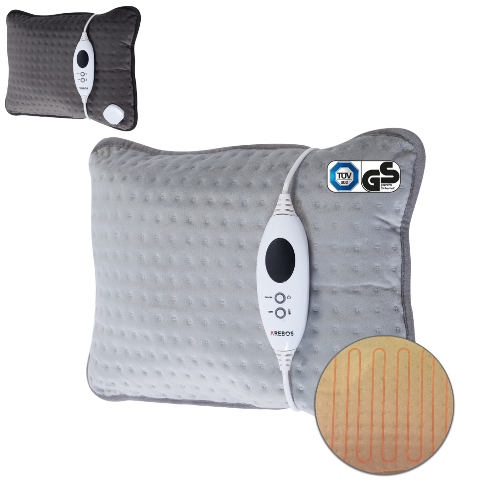 AREBOS Heating Pad Electric Heating Pad with Filling Heating Blanket Back Shoulder Neck 100 W Grey