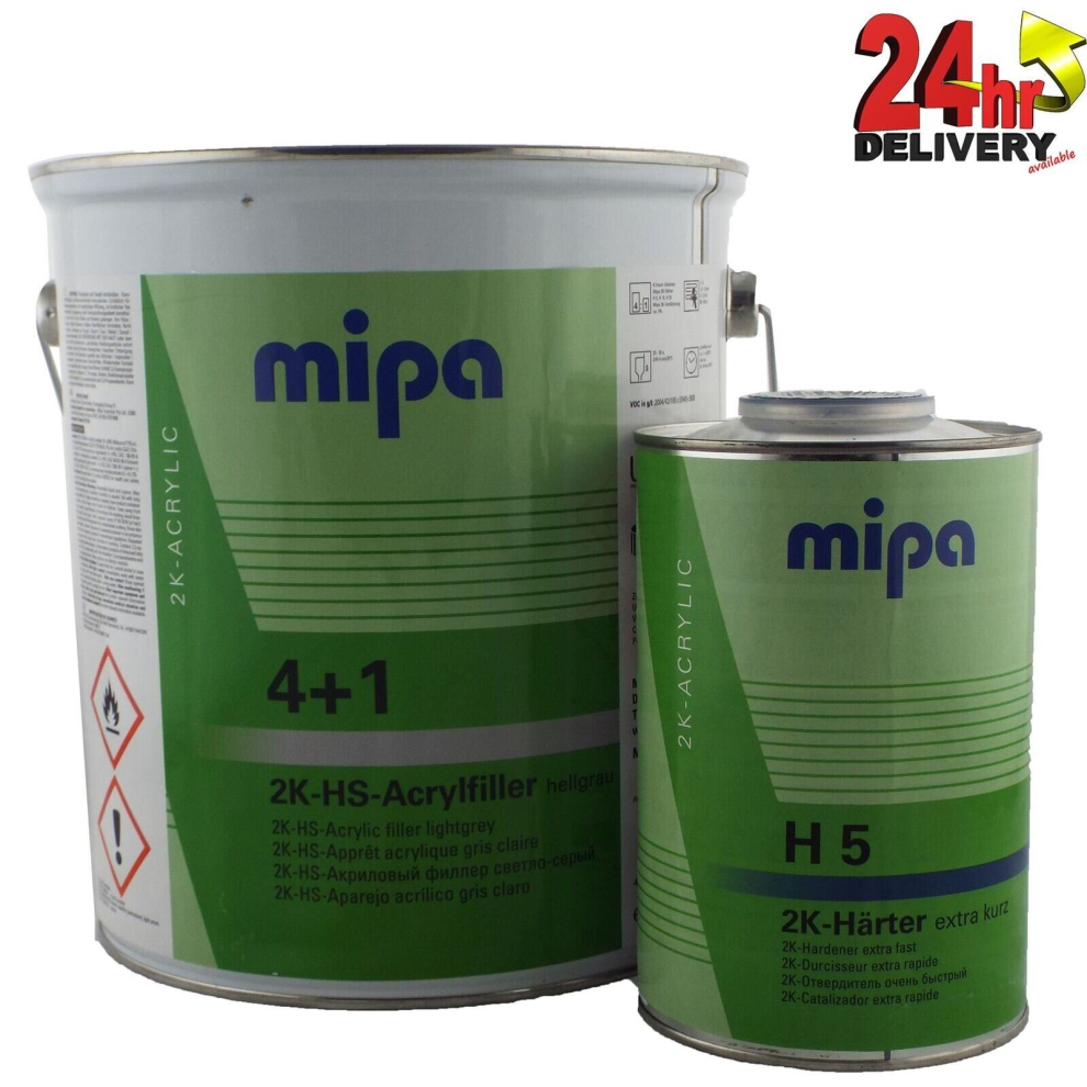 Mipa 2K HS Primer 4 Litre Light Grey With H5 2K Extra Fast Hardener 1 Litre