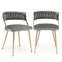 Set of 2 Velvet Dining Chairs Woven Back Accent Chair Living Room Bedroom