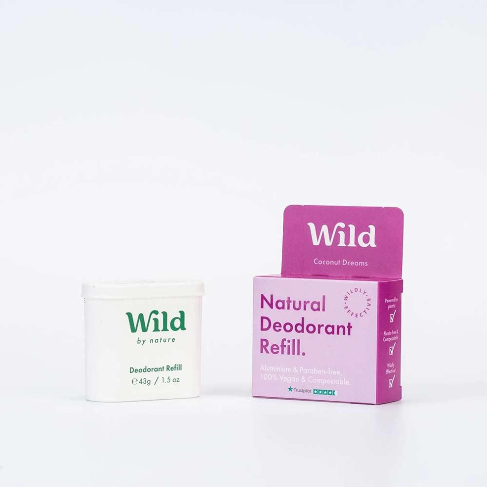 WILD Coconut & Vanilla Plastic FREE Natural 24 hour Deodorant Refill 40g-3  Pack - Image 16