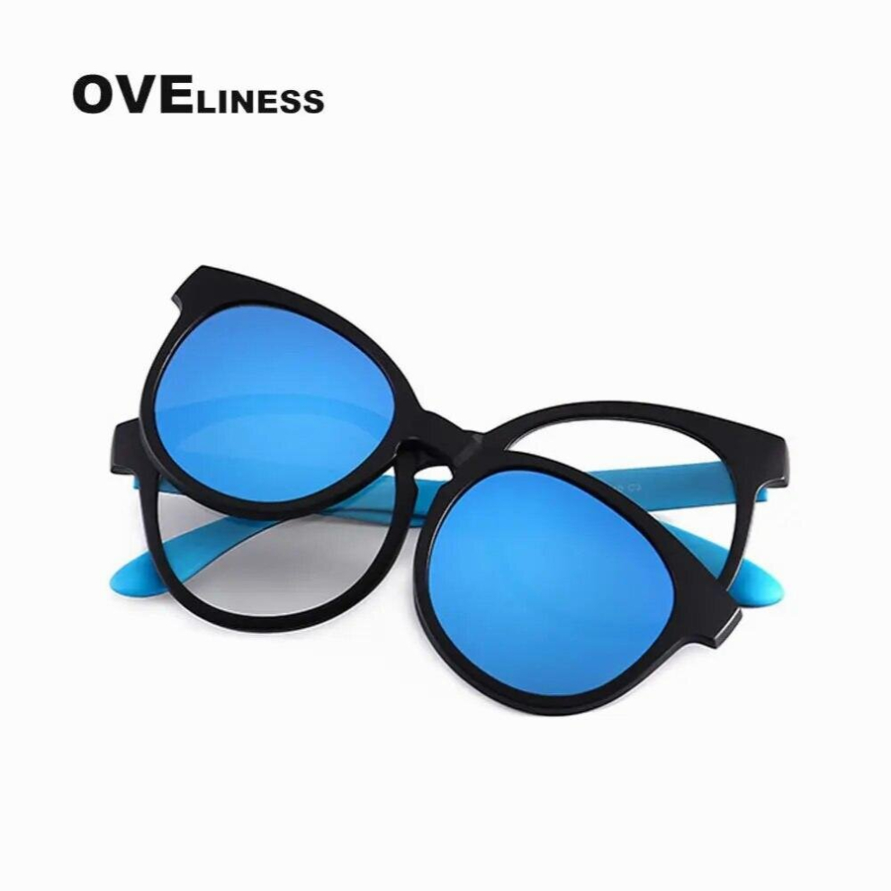 Multicoloured Round Glasses Frame Polarized Clip On Prescription Myopia Eyeglasses Men Women Magnet Sunglasses Magnetic Sun Glasses Eyewear
