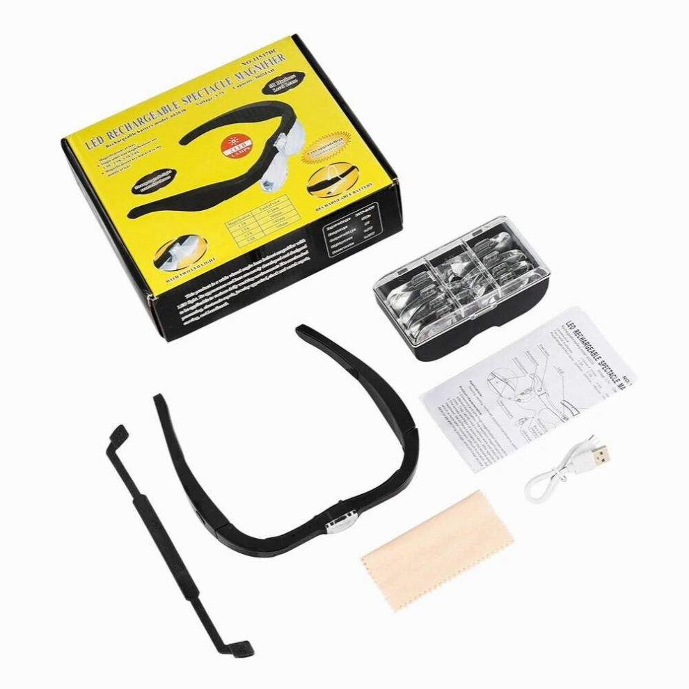 Magnifying Glasses Reading Jewelers Watchmaker Repair Wearing Magnifier 1.5X 2.5X 3.5X 5.0X USB Rechargeable With LED Light