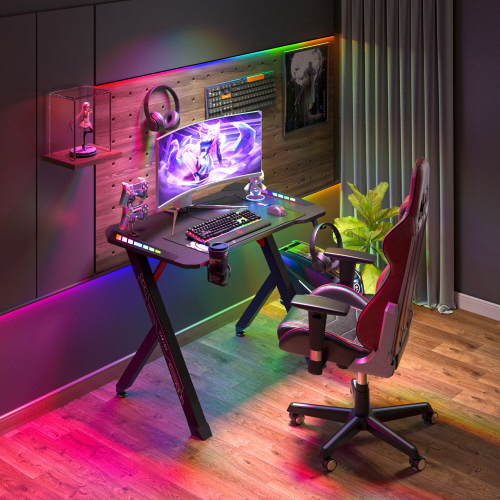 (S(1m long)) RGB Gaming Desk Ergonomic Computer Table Black 1