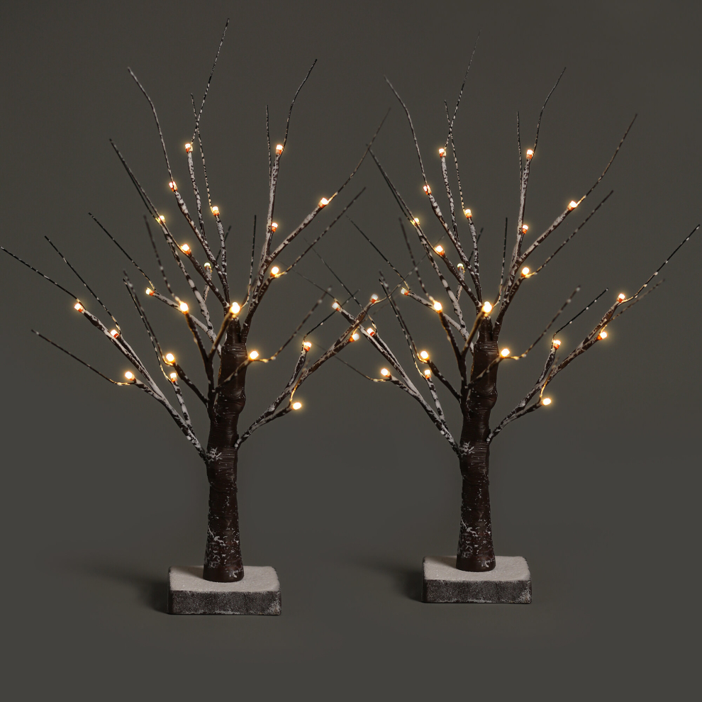 (Brown, Set of 2) NETTA 60cm Twig Birch Tree with Warm White LEDs