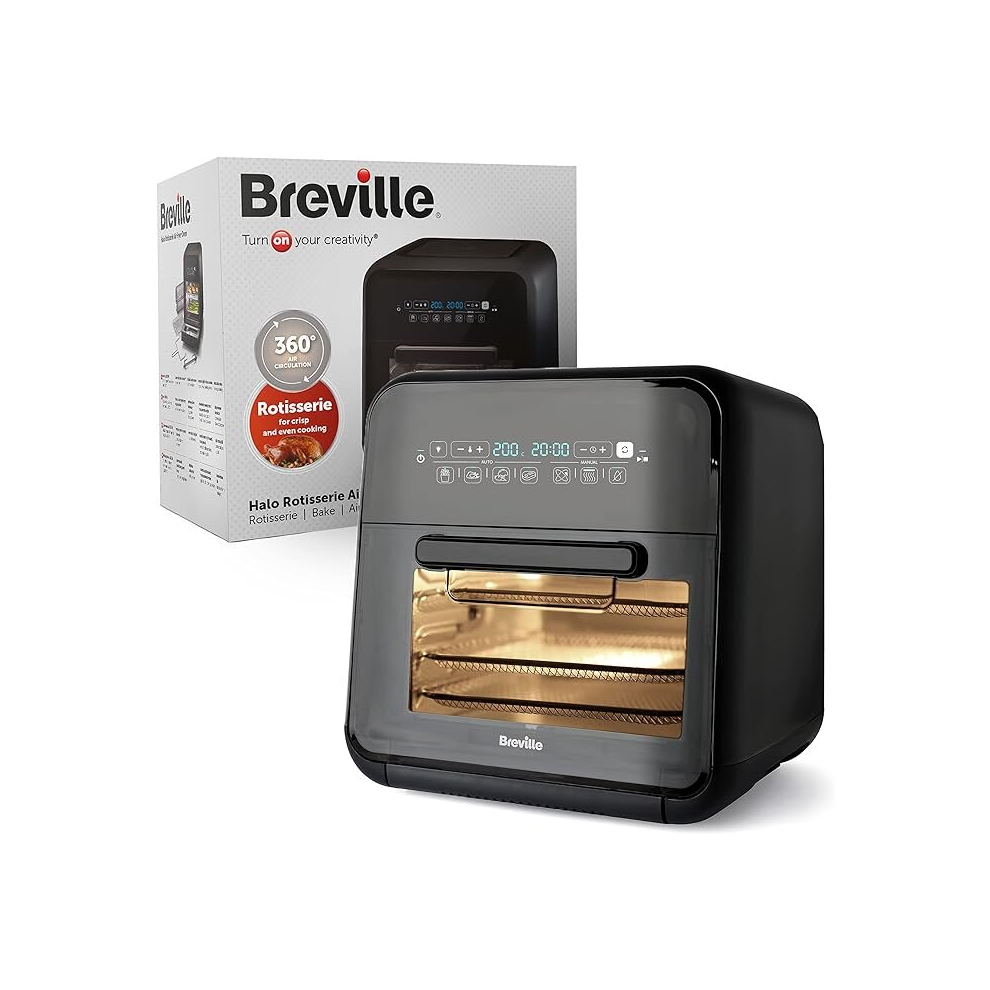 Breville Halo Rotisserie Air Fryer | Digital Extra Large Air Fryer Oven | 10 L | Fry, Bake & Dehydrate | 2000 W | Energy Efficient | [Vdf127] Black