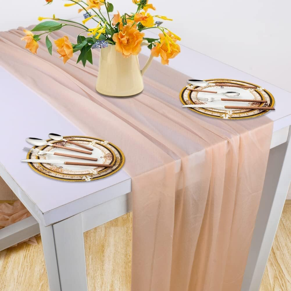 Modern Table Runner 70x300cm,Chiffon Table Runner,Bohemian Style,Table Decoration,For Living Room,Birthday Wedding,Party Decoration (Flesh Color)-image-OPC-PCRBHHS-NEW