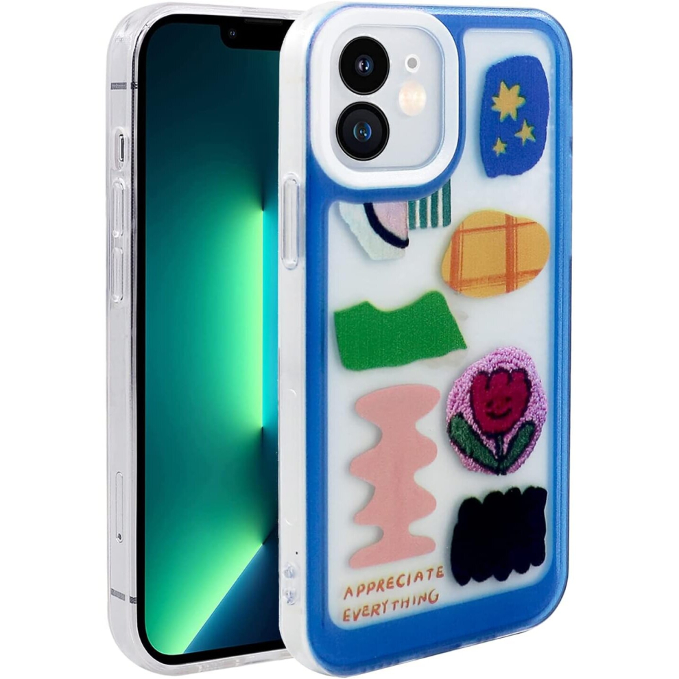 Iphone 12 Case Clear, Not Yellowing Phone Case For Iphone 12 (6.1 Inch) With Slim Cover Protection Shockproof Bumper, Patch Blue 7770197790987