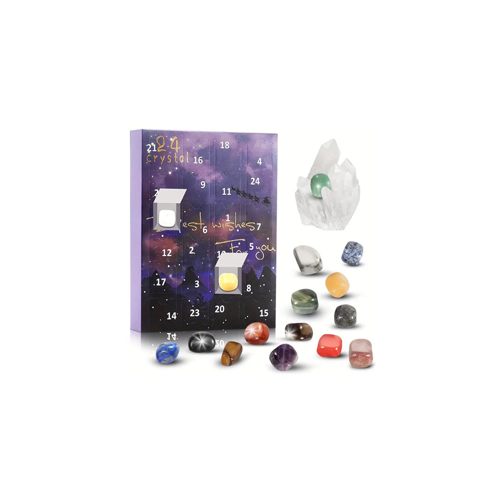 Christmas Gemstone Advent Calendar 24 Natural Crystal Gemstones Stone Xmas Girls Boys Gift