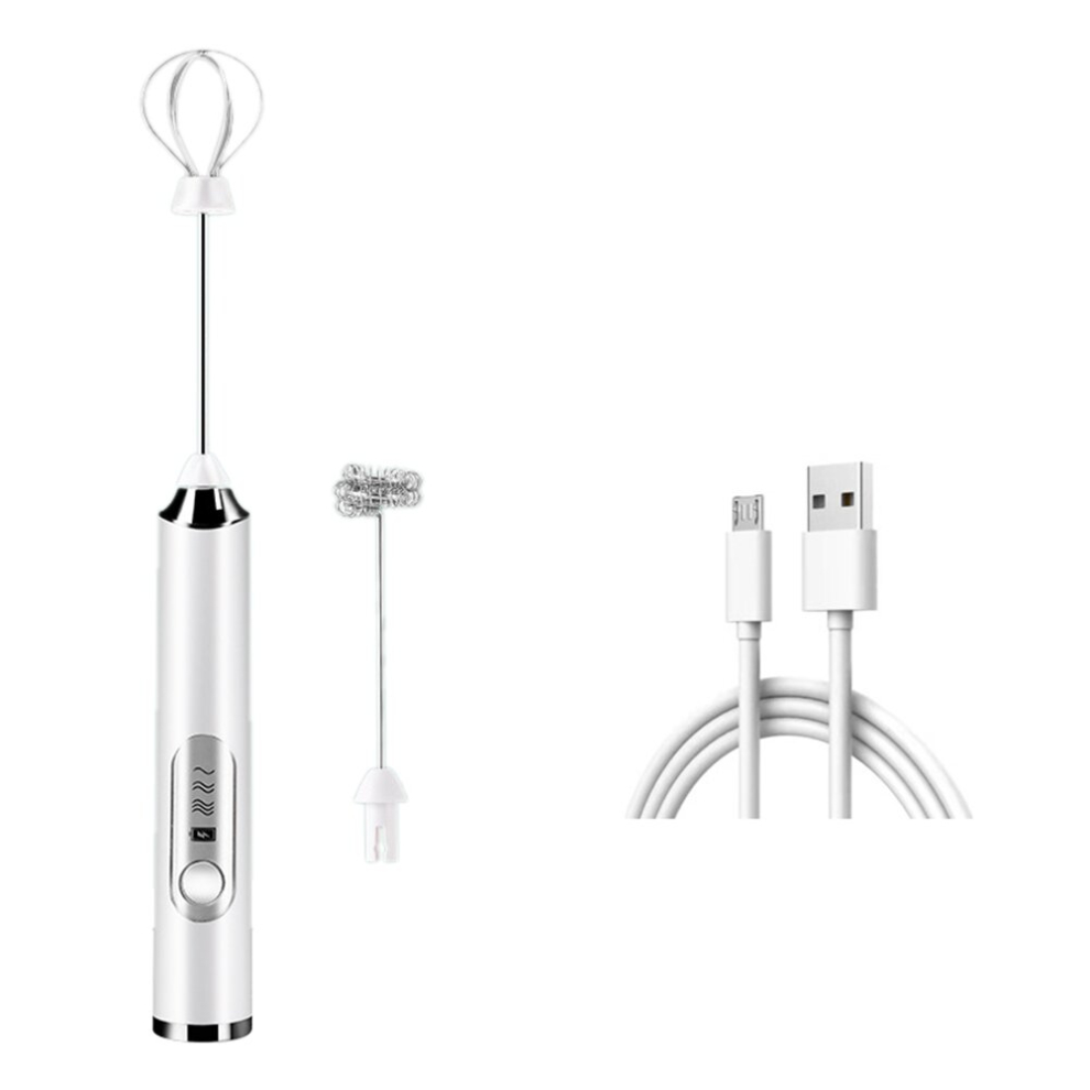 Electric Milk Frother Whisk Handheld Egg Beater USB Coffee Blender Household Milk Shaker Mixer Foamer Food Blender White