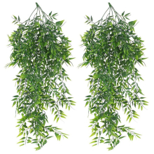 2 Pack Hanging Artificial Plants Bamboo Faux Hanging Bamboo Leaves Weeping Drooping Plant for Indoor Outdoor Wall Home