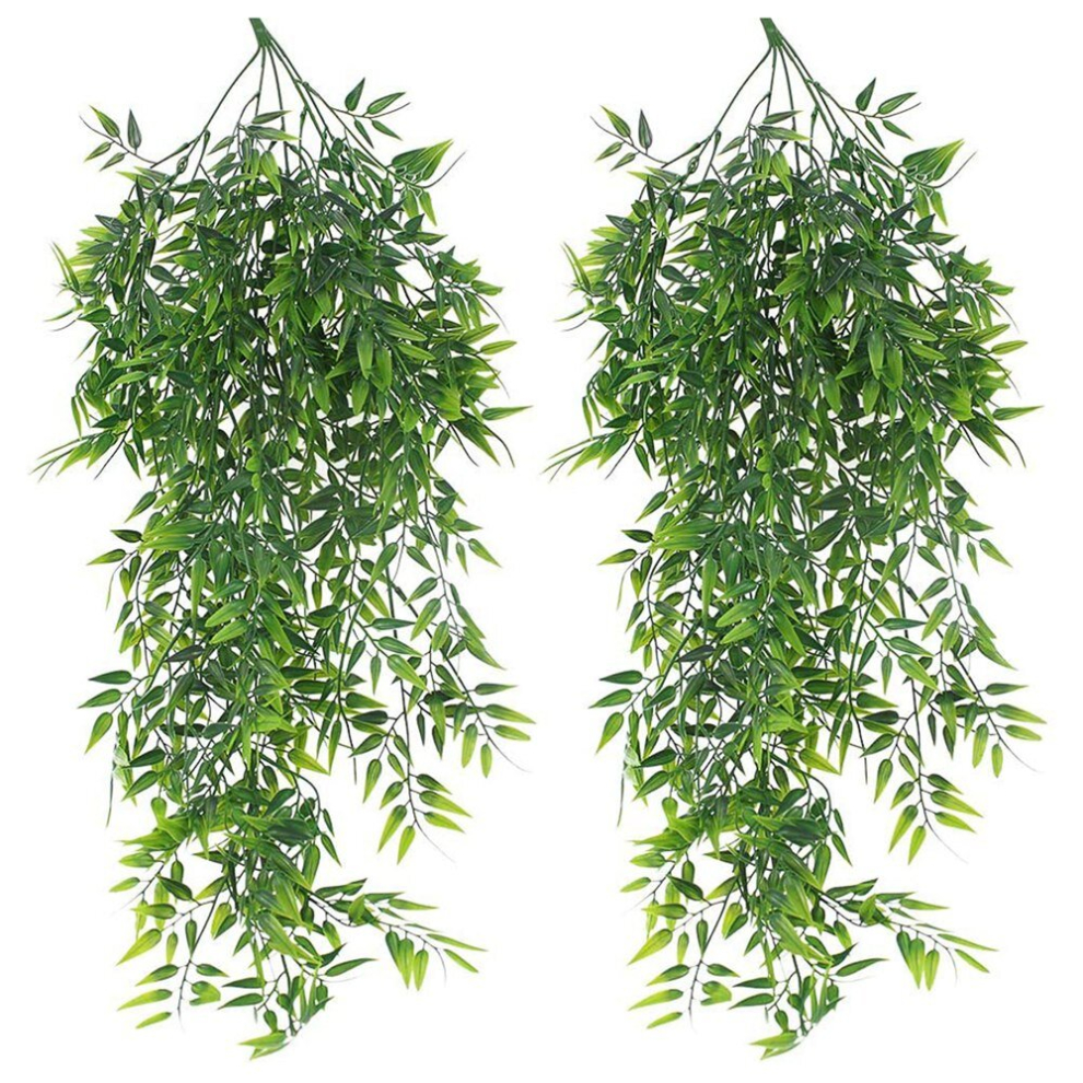 2 Pack Hanging Artificial Plants Bamboo Faux Hanging Bamboo Leaves Weeping Drooping Plant for Indoor Outdoor Wall Home