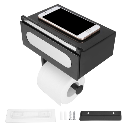 Toilettenpapierhalter Mit Ablage - Saugnapf Montage Ohne Bohren - Für Badezimmer & Küche Schwarz