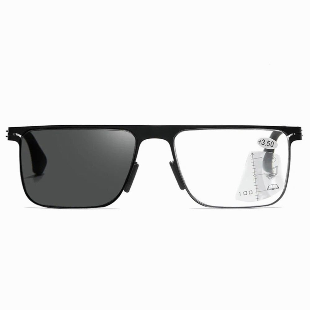 Titanium Alloy No Screws Rectangle Handcrafted Photochromic Progressive Reading Sunglasses +0.75 To +4 See Near and Far