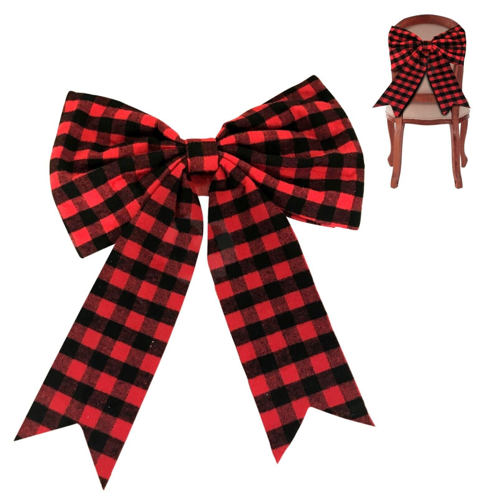 Christmas Chair Covers Bow Sash Checked Red Black Chair Dining Xmas