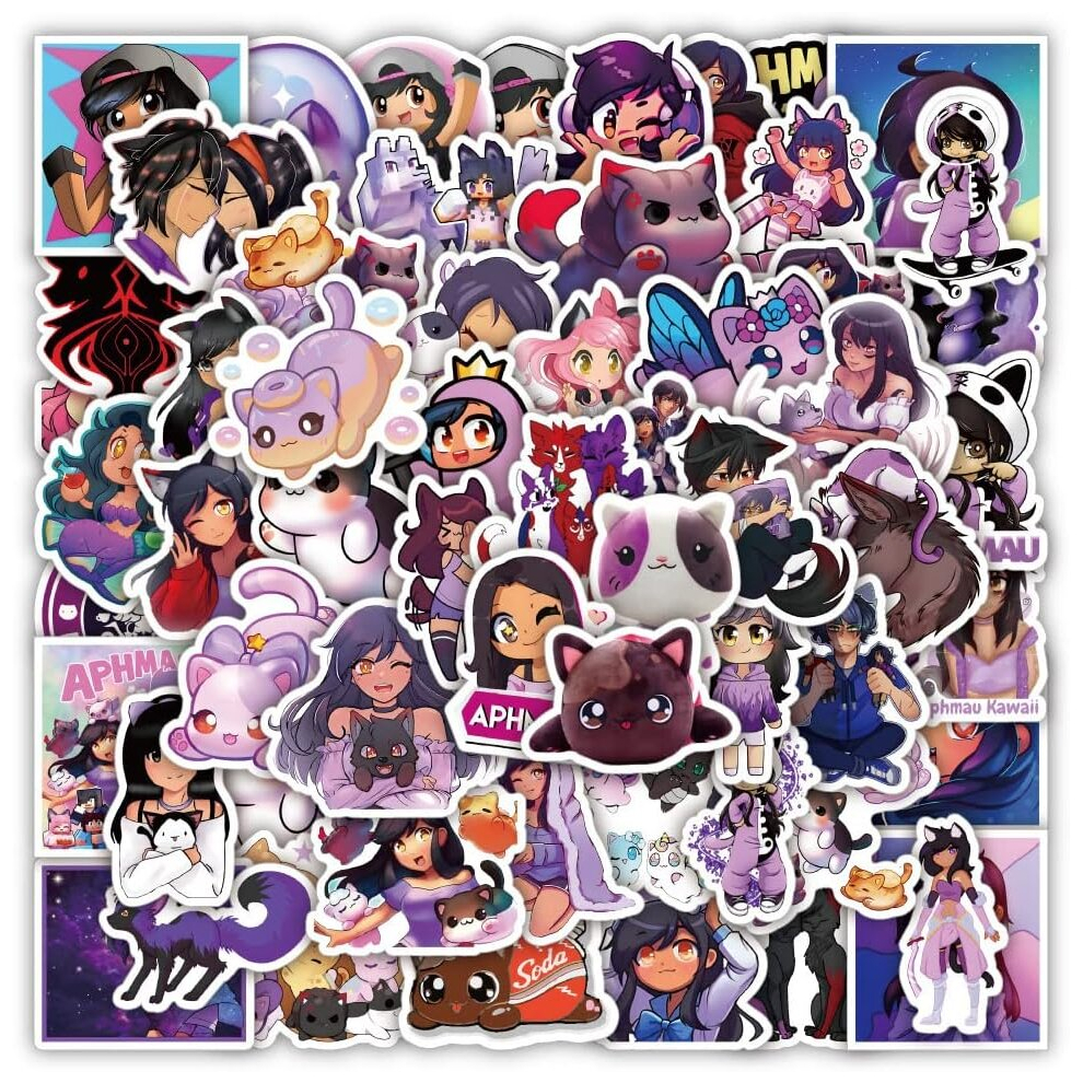 Anime GameAphmau Stickers,60Pcs Cute Cartoon Stickers forTrendy Vinyl Waterproof Decals for Water Bottle Journal Skateboard Travel Case Phone Guitar
